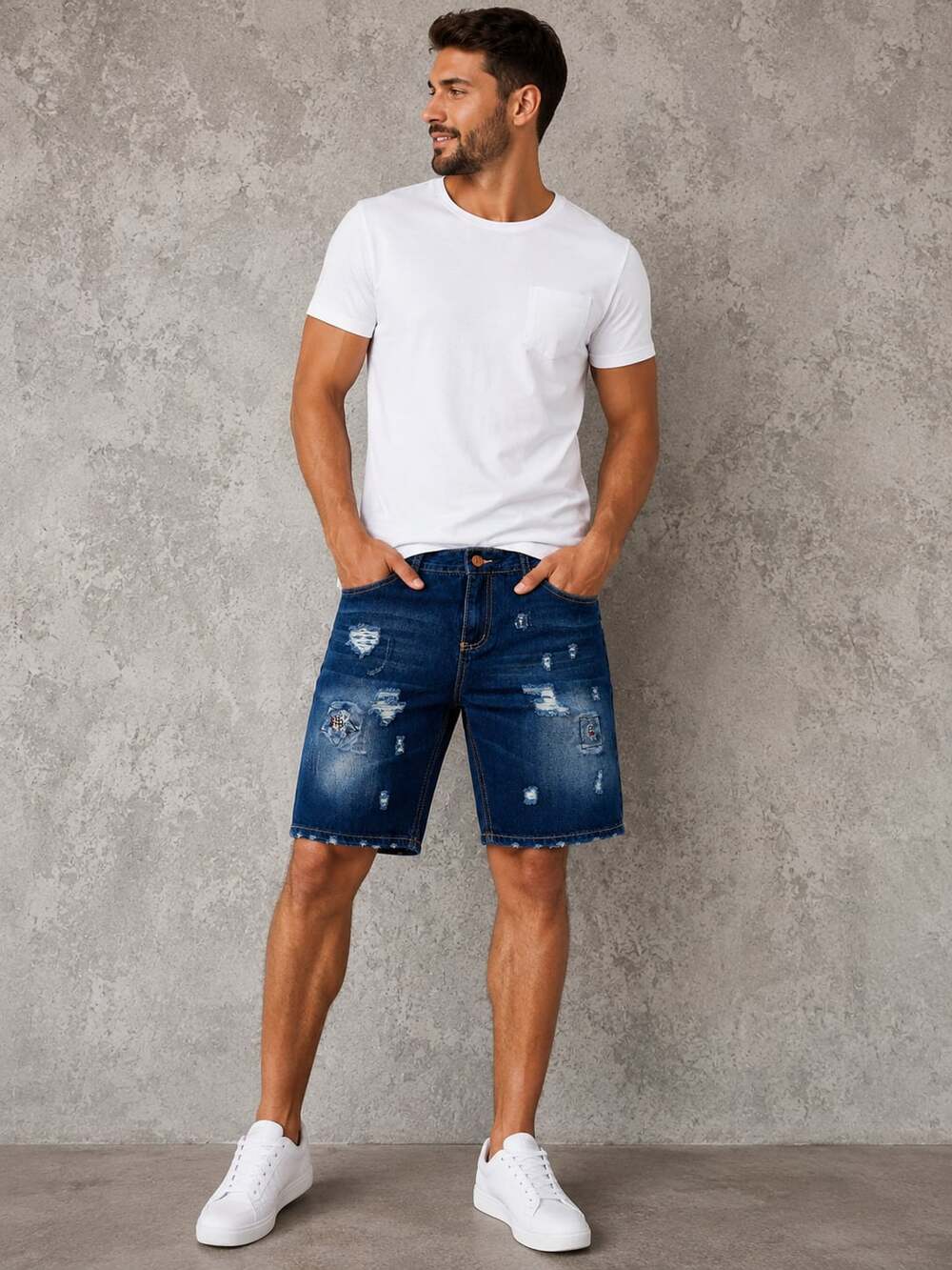 NWT JEANS Designed Men’s Distressed Denim Shorts Size 36 Dark Wash
